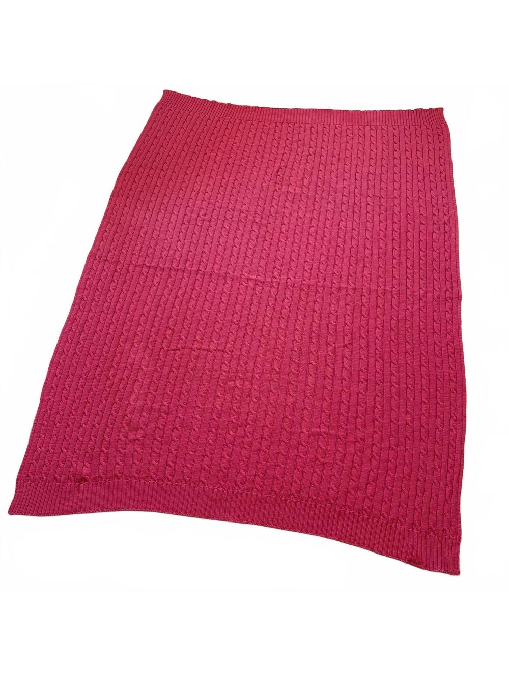 Lauren Ralph Lauren Cable-Knit Throw Blanket LRL Soft Cozy Cotton Red 50"x70"
